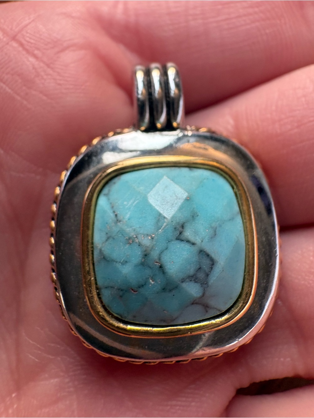 Turquoise Stone Silver & Gold-Tone Pendant - Women Jewelry - Picture 2 of 8